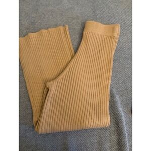 SHEIN Womens Ribbed Knit Flare Pants Camel Tan High Waisted Wide Leg Size M